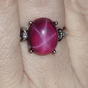 Stamped! 925 sterling adjustable ring with 10x12 star ruby